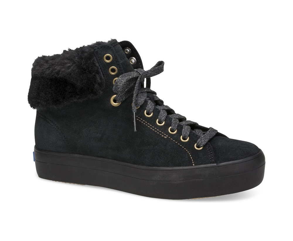 Basket Keds Femme Noir - Rise Hi Suede Faux Fur - 190-AQRWMF